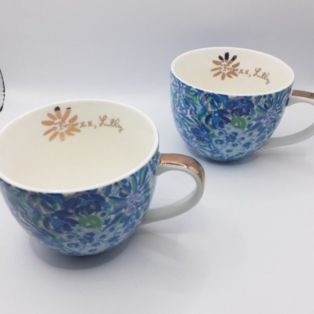 Lilly Pulitzer Ceramic Mugs | Set of 2 | 12 oz | Blue-Green Floral Print with Go - Picture 7 of 9